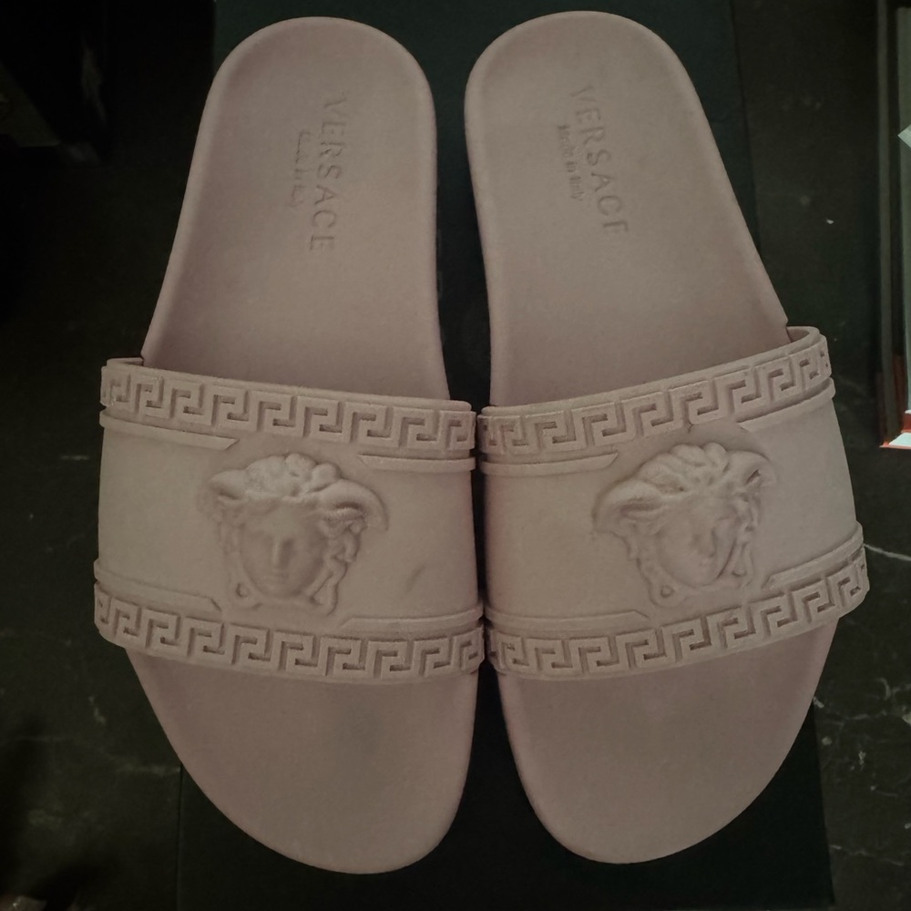 Pink versace pool slides